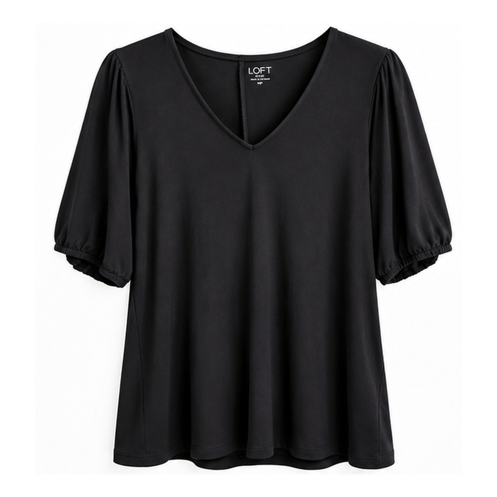 LOFT - Outlet Black V-Neck Puff Sleeve Tee - MP